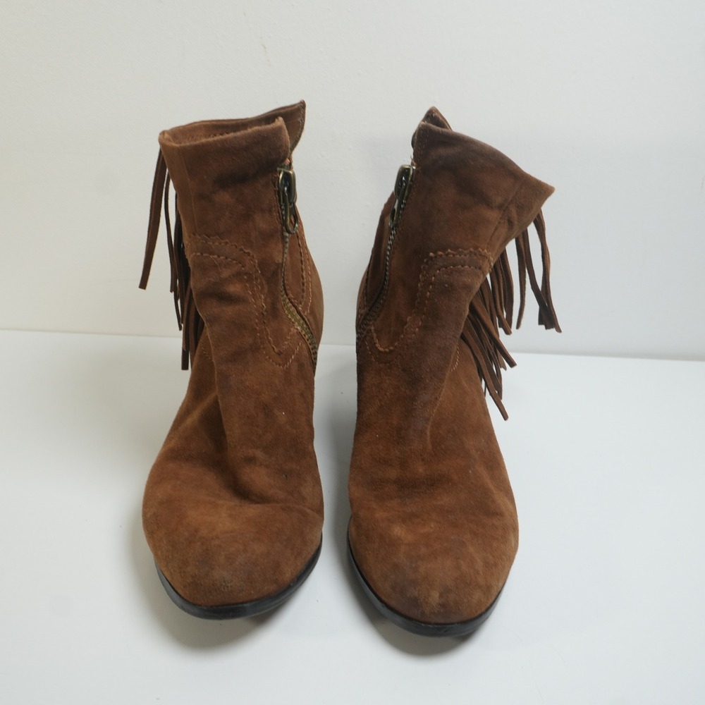 Brown Suede Fringe Ankle Boots - Picture 9 of 12
